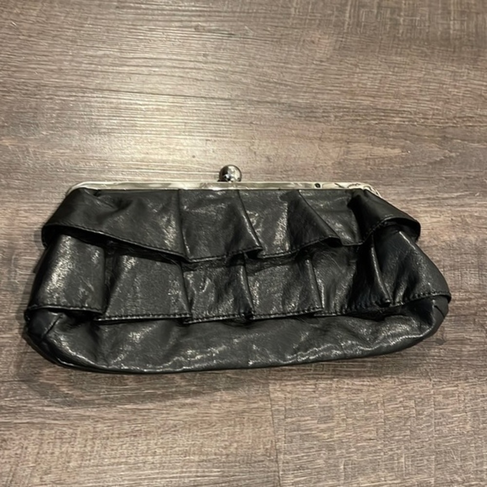 Candies faux leather ruffle clutch